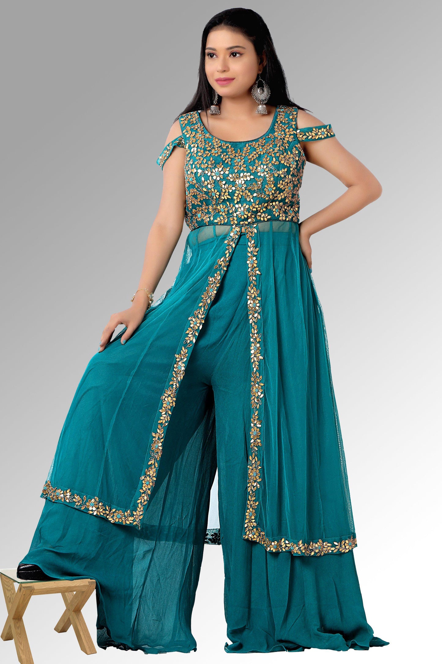 Teal Palazzo Set with gorgeous Gota work-AariAmi Boutique