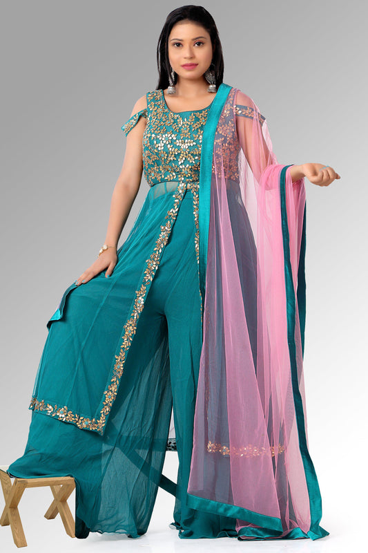 Teal Palazzo Set with gorgeous Gota work-AariAmi Boutique