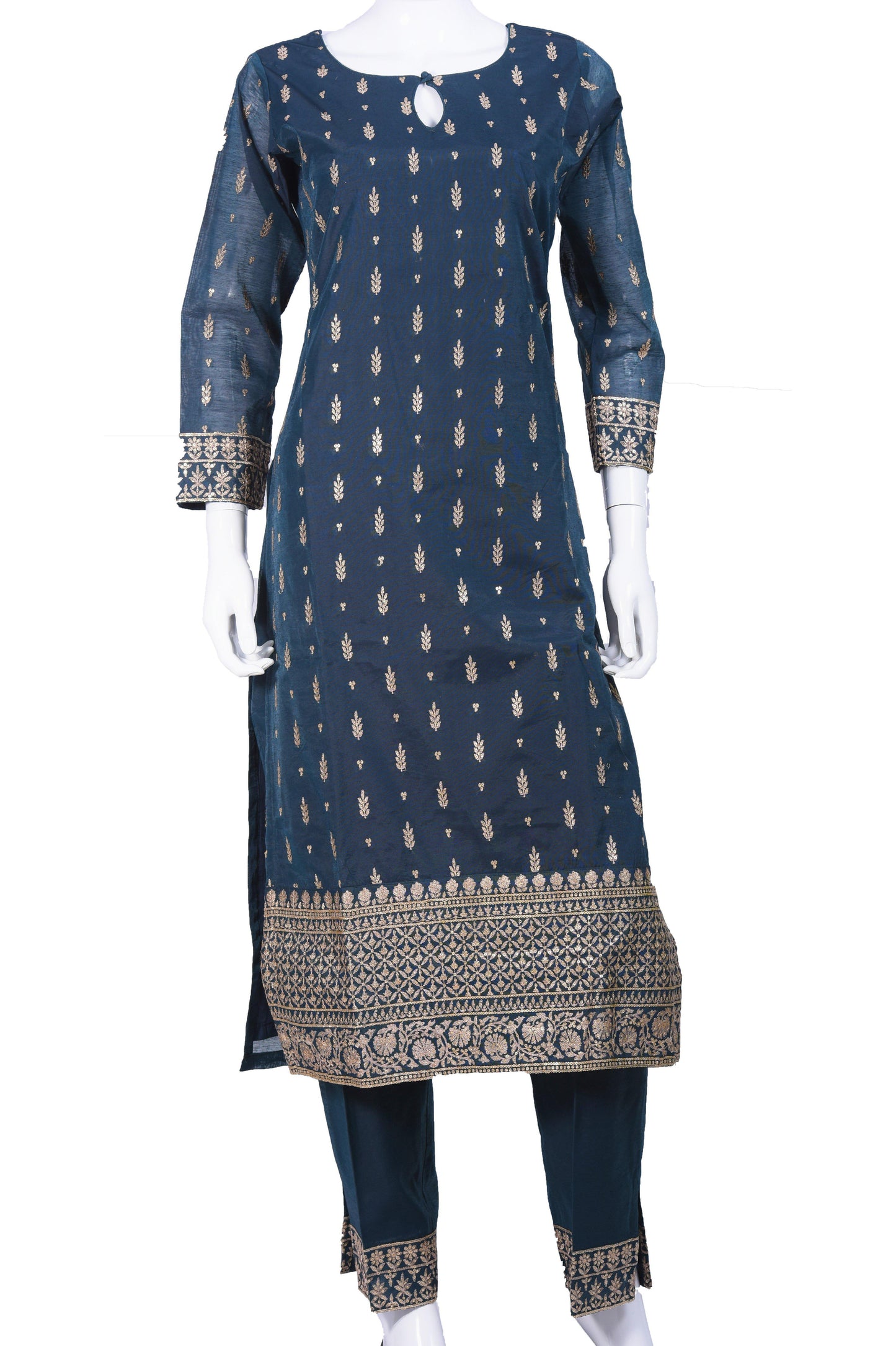 Teal and Gold Salwar Kurta Set-AariAmi Boutique