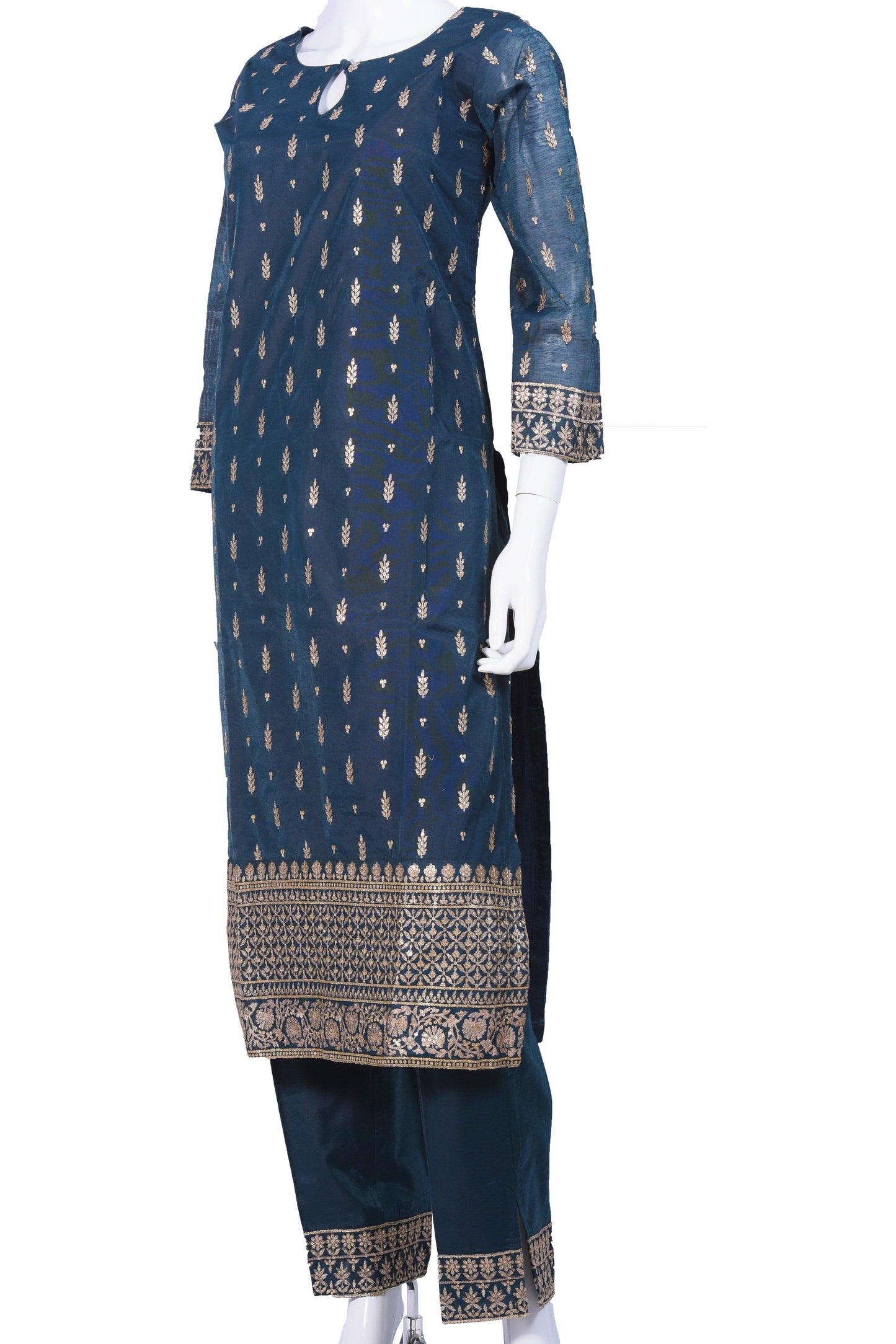 Teal and Gold Salwar Kurta Set-AariAmi Boutique