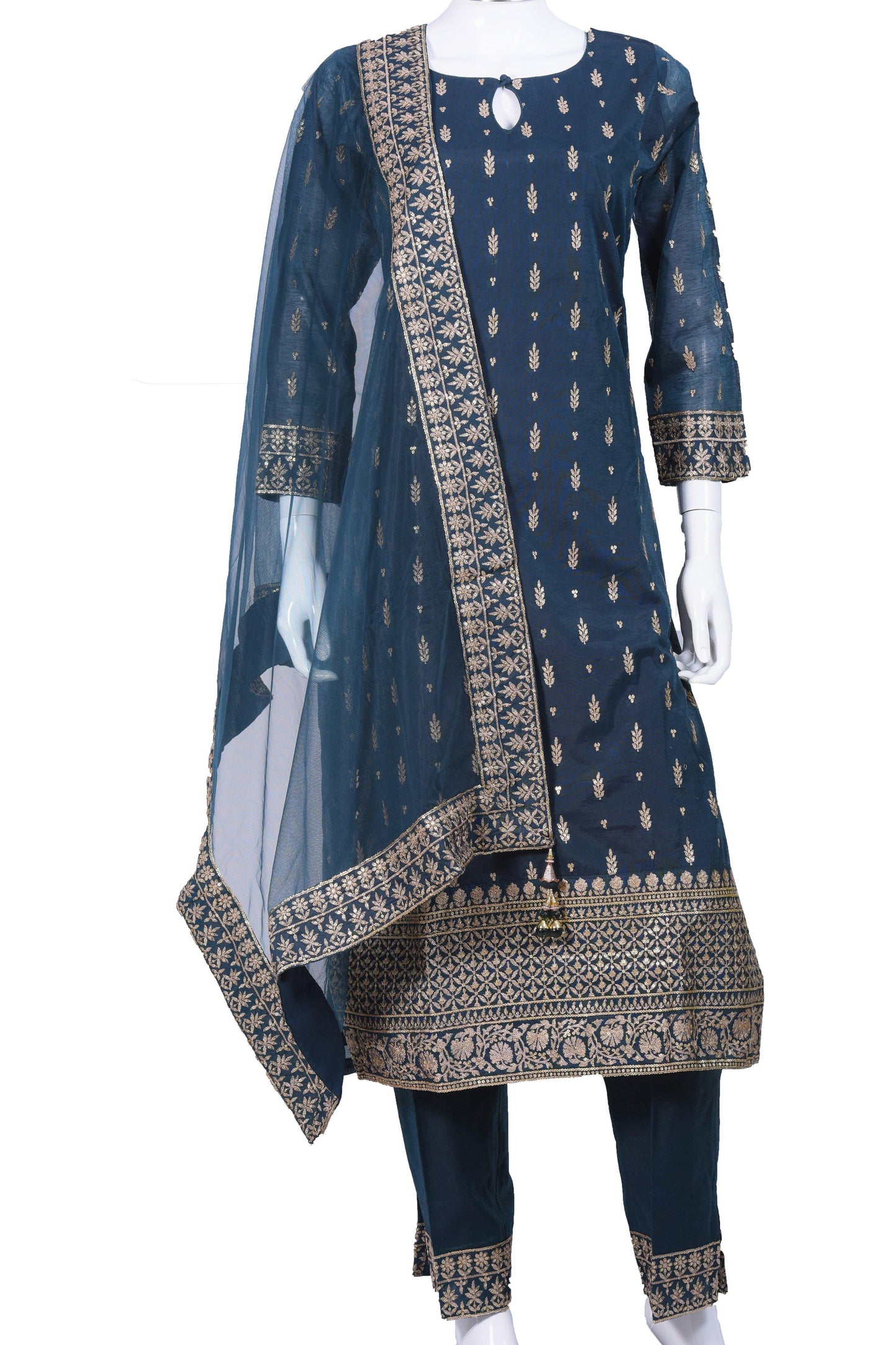 Teal and Gold Salwar Kurta Set-AariAmi Boutique