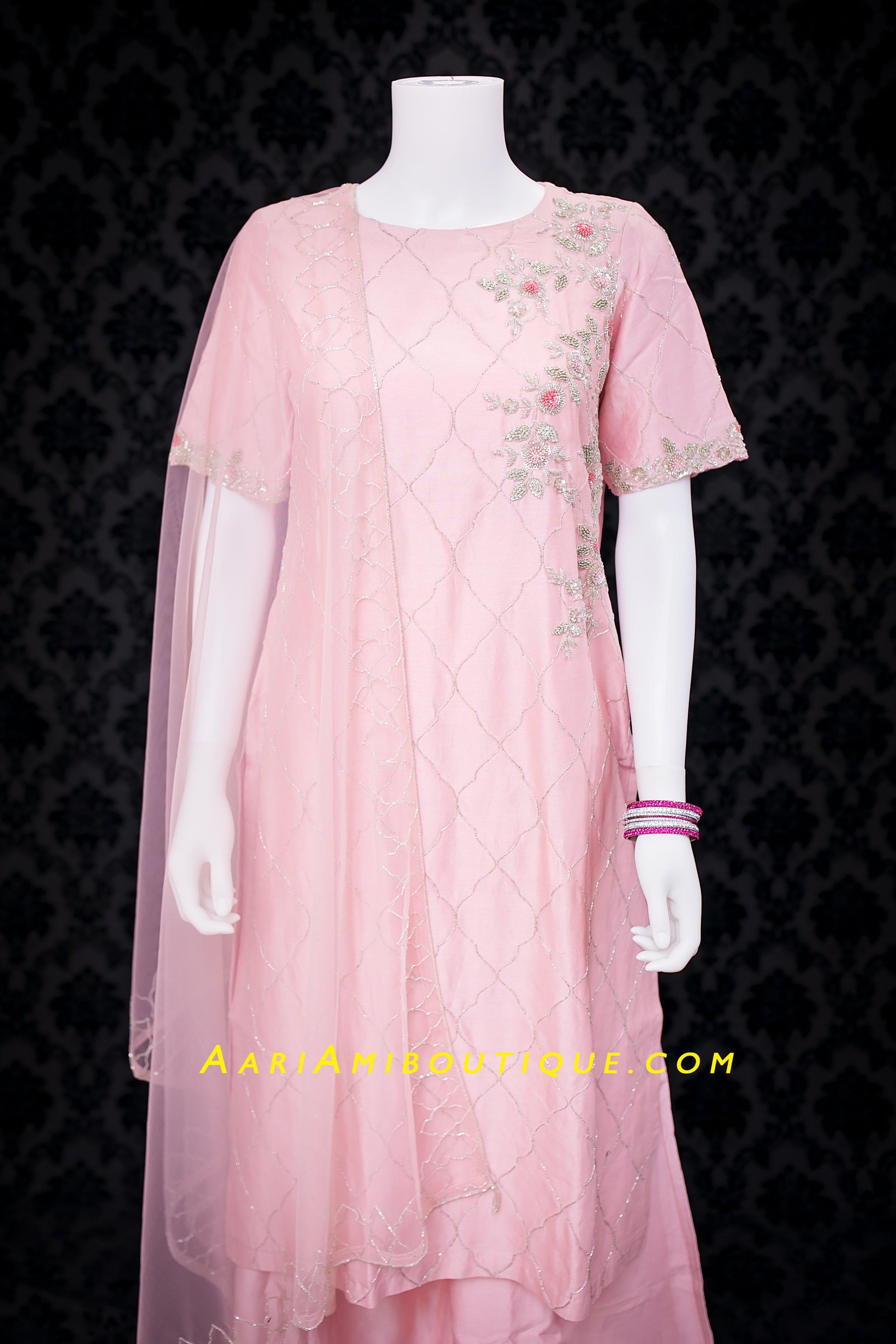 Urbane Pink Palazzo Set with Cutdana Pattern-AariAmi Boutique