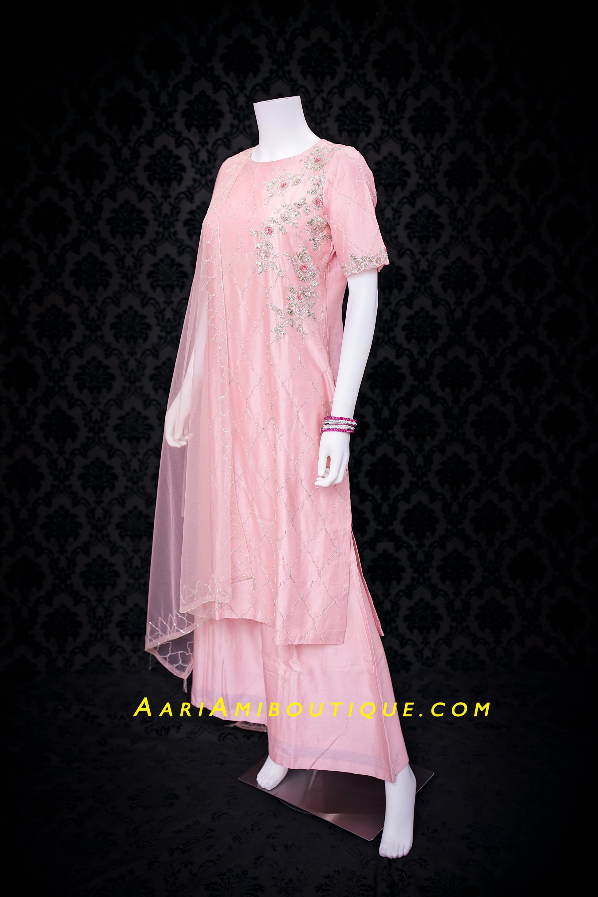 Urbane Pink Palazzo Set with Cutdana Pattern-AariAmi Boutique