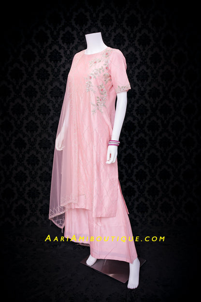 Urbane Pink Palazzo Set with Cutdana Pattern-AariAmi Boutique
