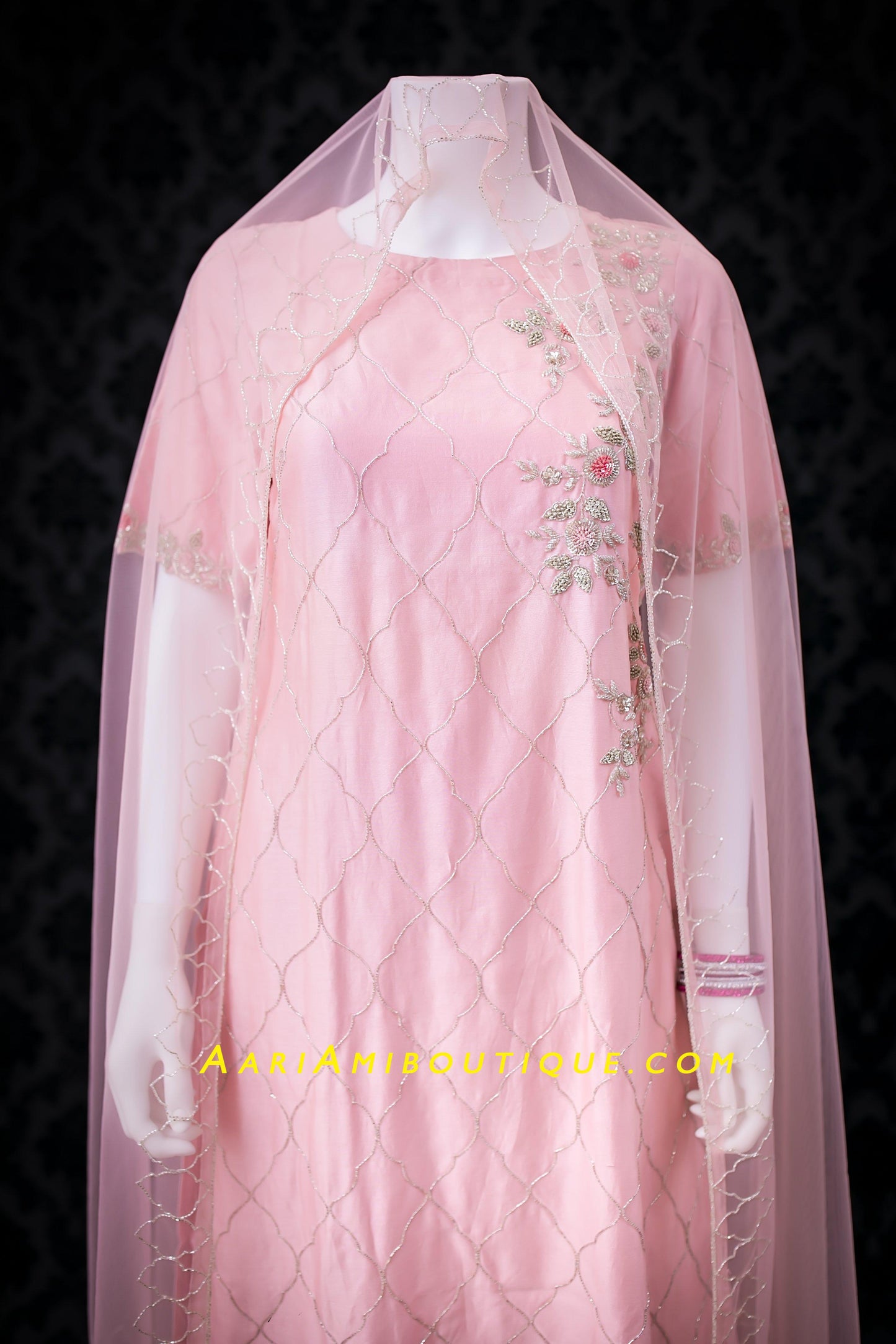 Urbane Pink Palazzo Set with Cutdana Pattern-AariAmi Boutique