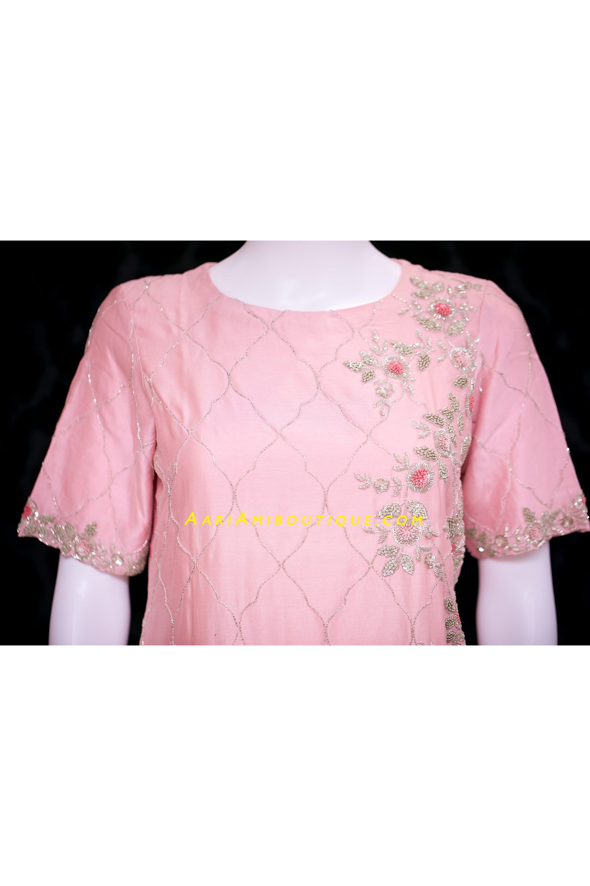 Urbane Pink Palazzo Set with Cutdana Pattern-AariAmi Boutique