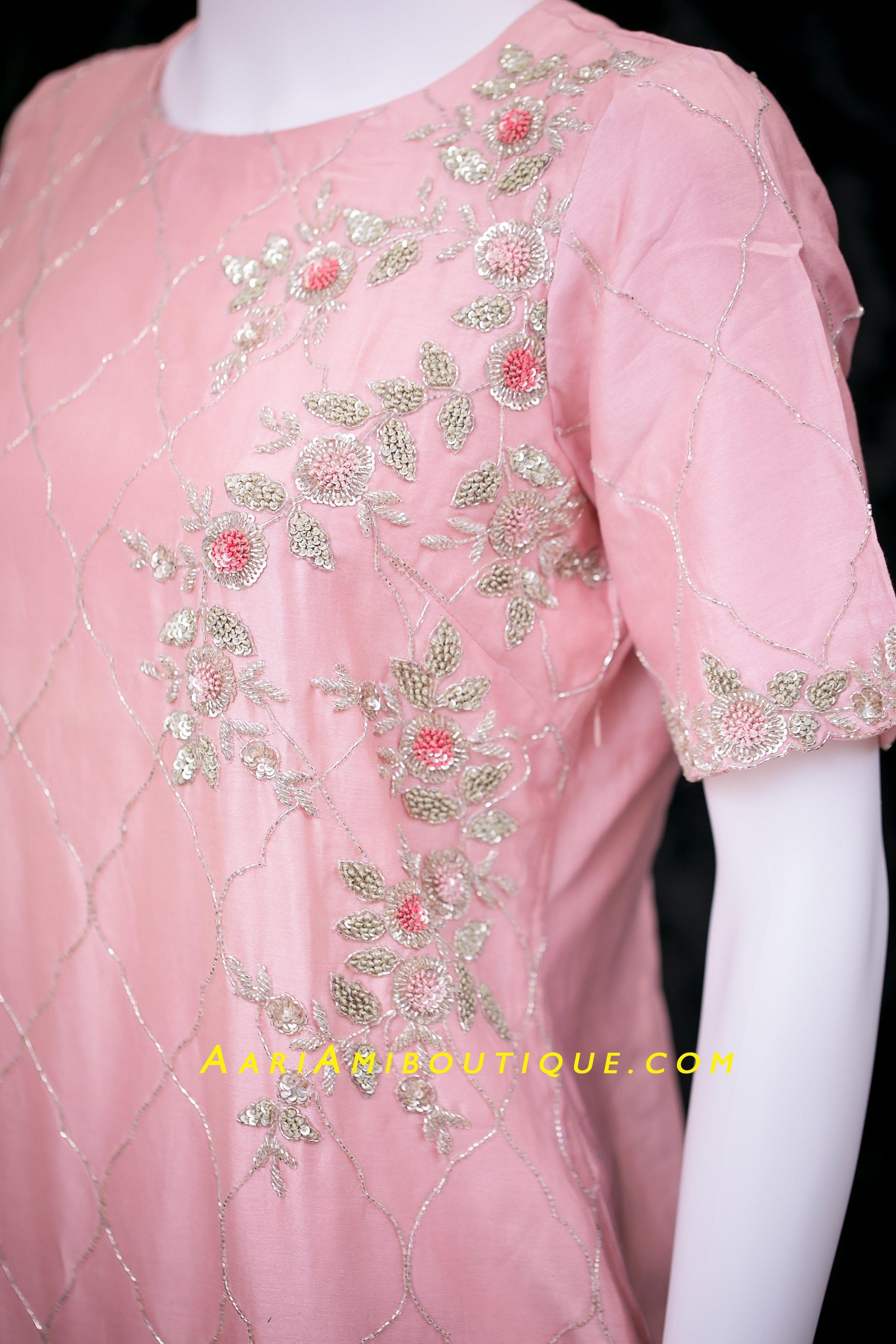 Urbane Pink Palazzo Set with Cutdana Pattern-AariAmi Boutique