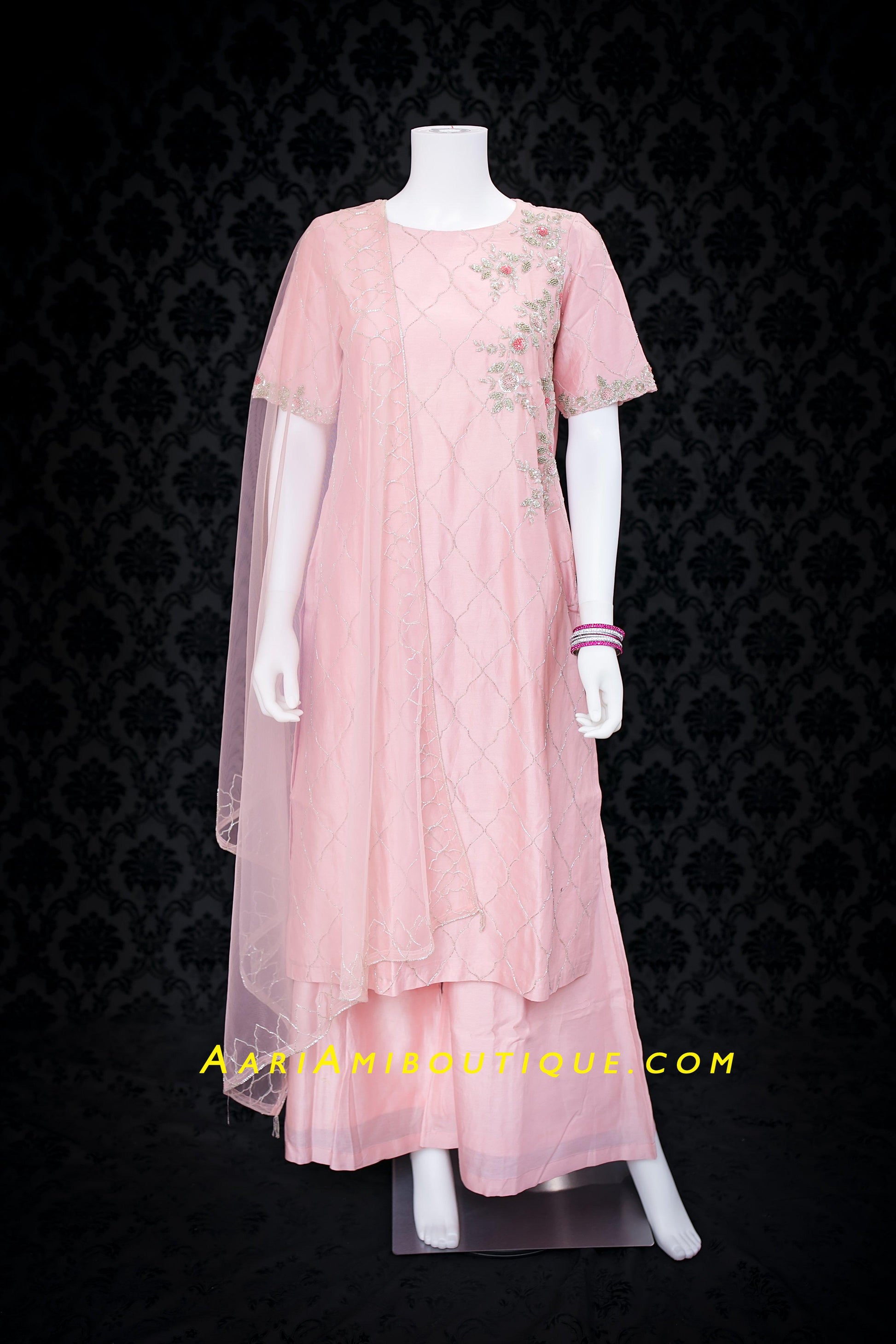 Urbane Pink Palazzo Set with Cutdana Pattern-AariAmi Boutique