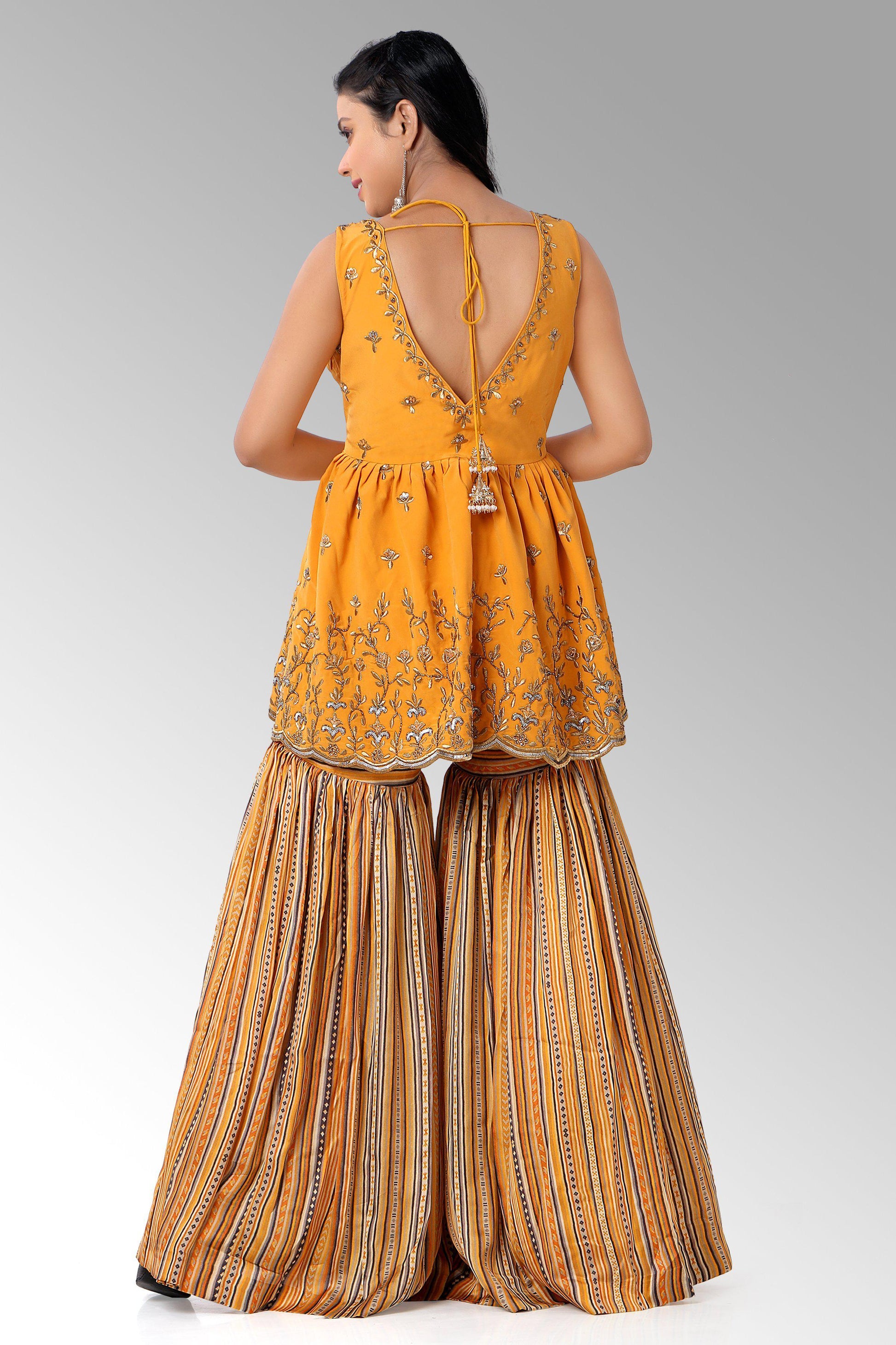 Yellow Gharara Set with Peplum Top-AariAmi Boutique