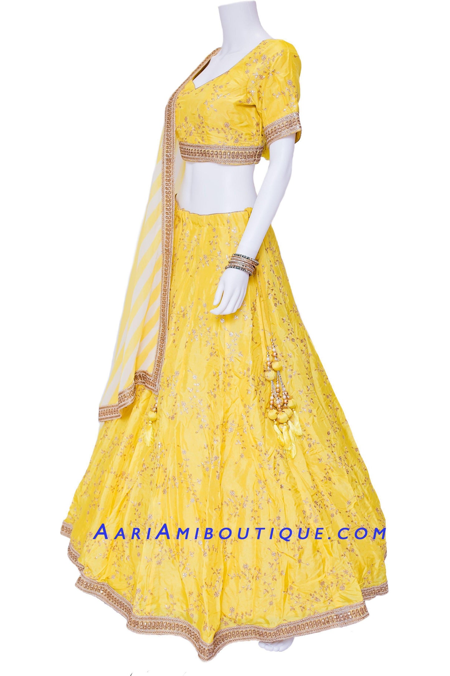 Yellow Lehenga Set with Leheriya Dupatta-AariAmi Boutique