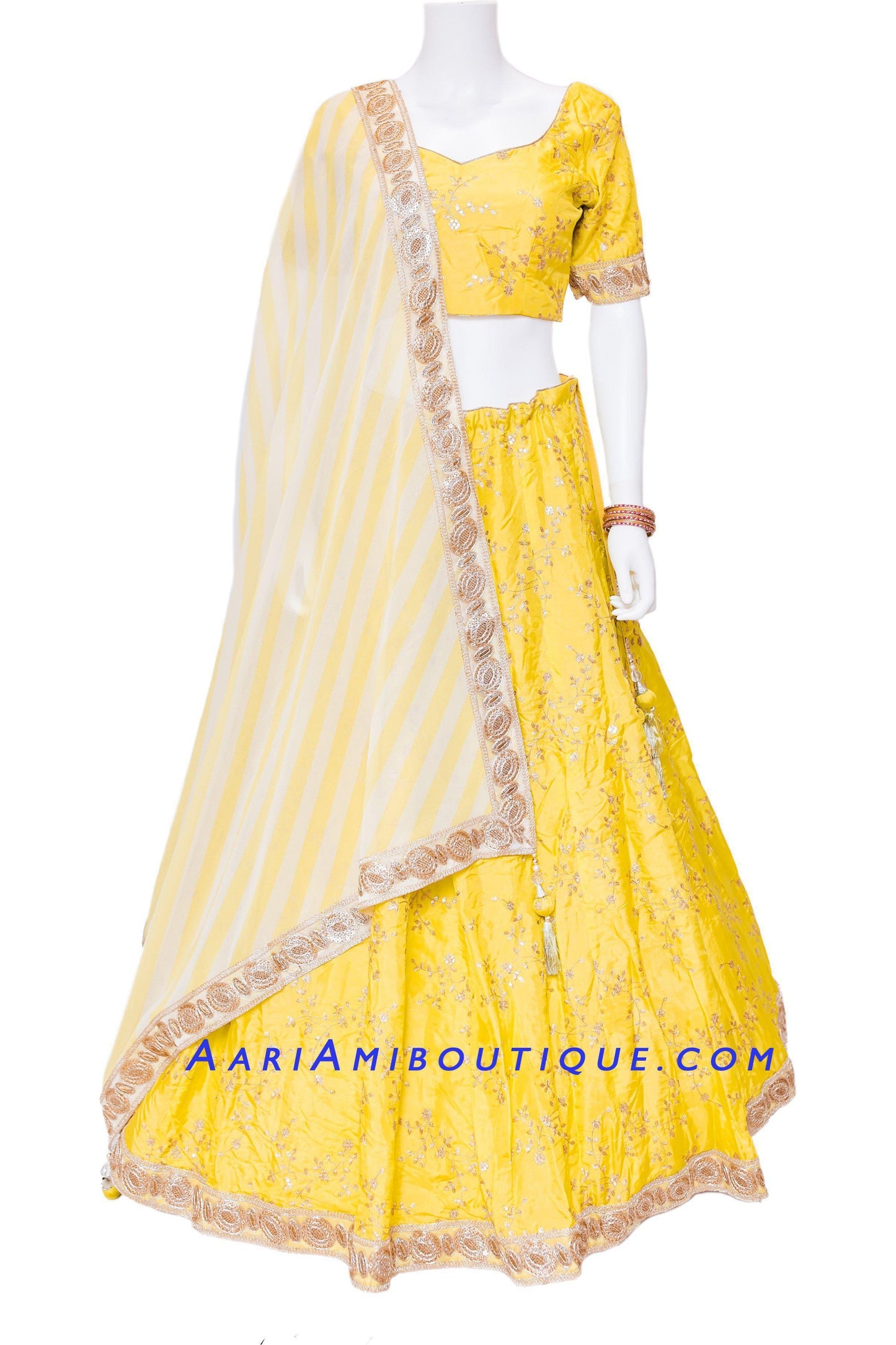 Yellow Lehenga Set with Leheriya Dupatta-AariAmi Boutique