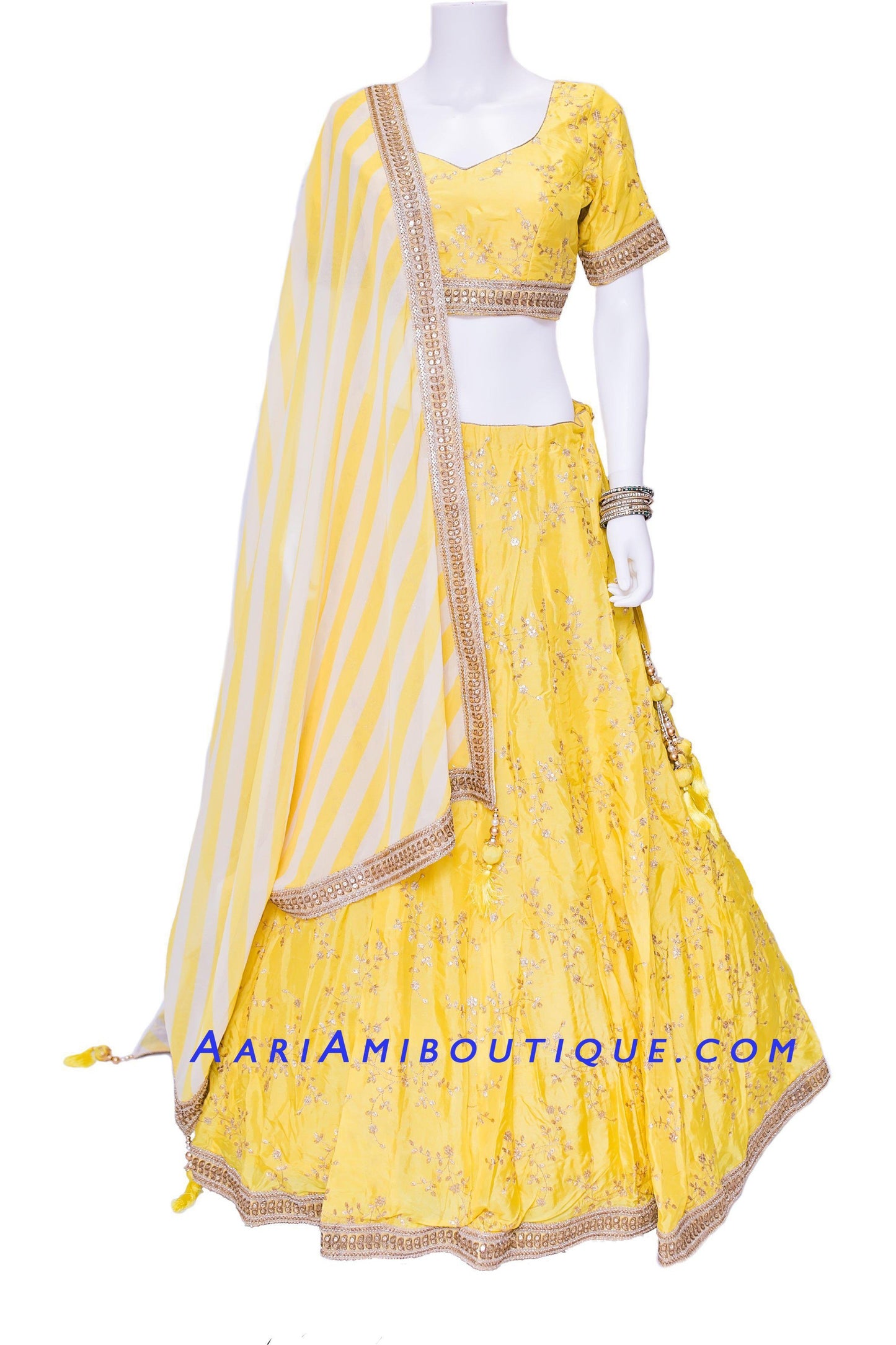 Yellow Lehenga Set with Leheriya Dupatta-AariAmi Boutique