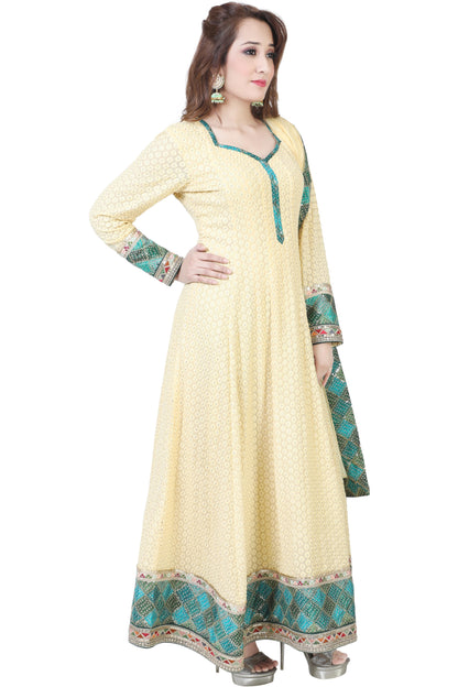 Yellow Lucknowi Embroidered and Bandhni border Anarkali Set-AariAmi Boutique