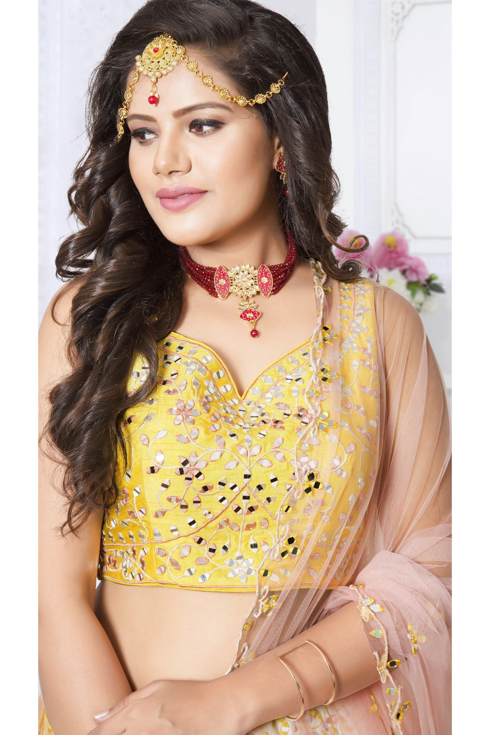 Yellow Ombre Mirrorwork Lehenga Set-AariAmi Boutique
