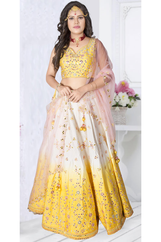 Yellow Ombre Mirrorwork Lehenga Set-AariAmi Boutique