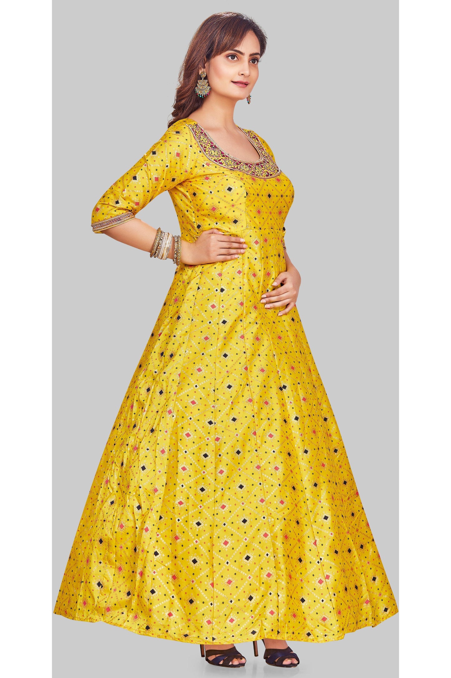 Yellow Sun Kissed Brocade Anarkali Set-AariAmi Boutique