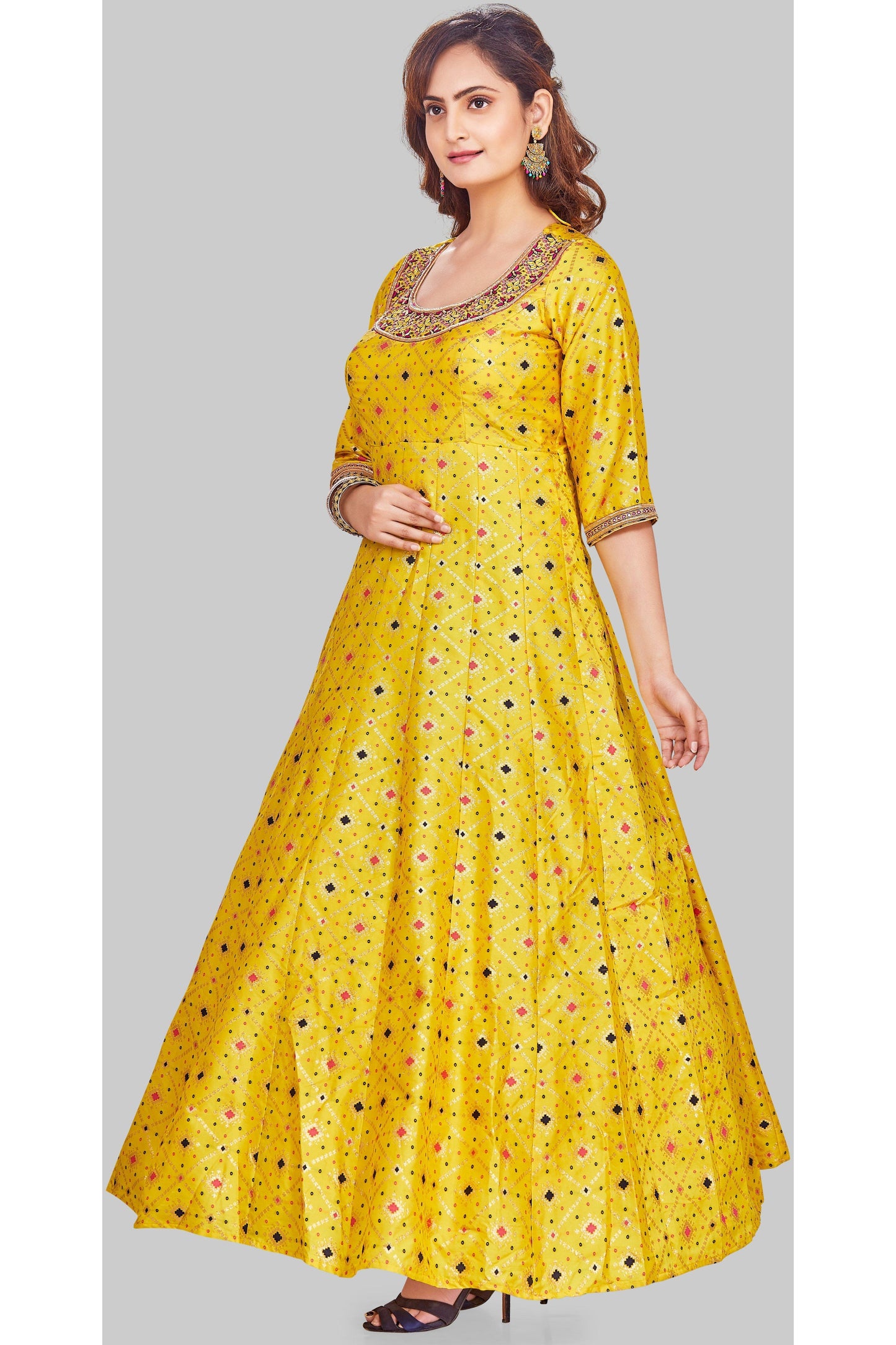 Yellow Sun Kissed Brocade Anarkali Set-AariAmi Boutique