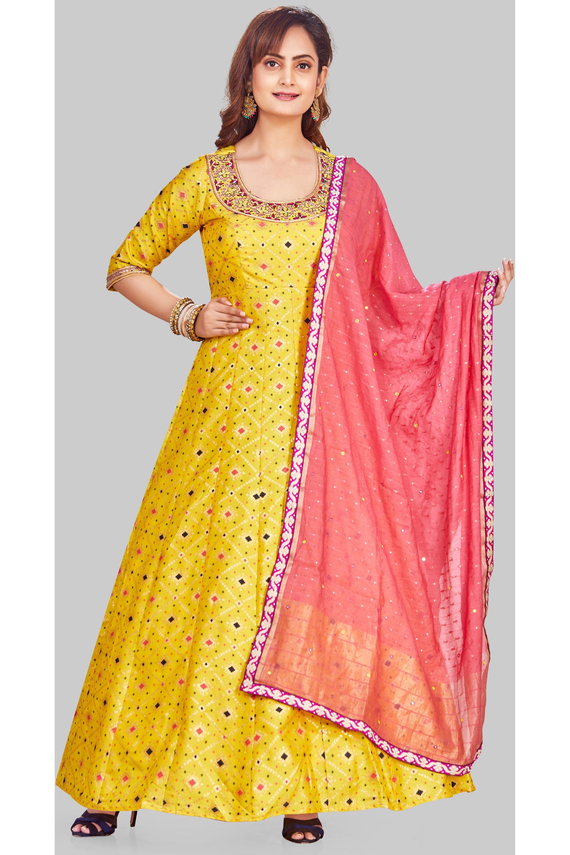 Yellow Sun Kissed Brocade Anarkali Set-AariAmi Boutique