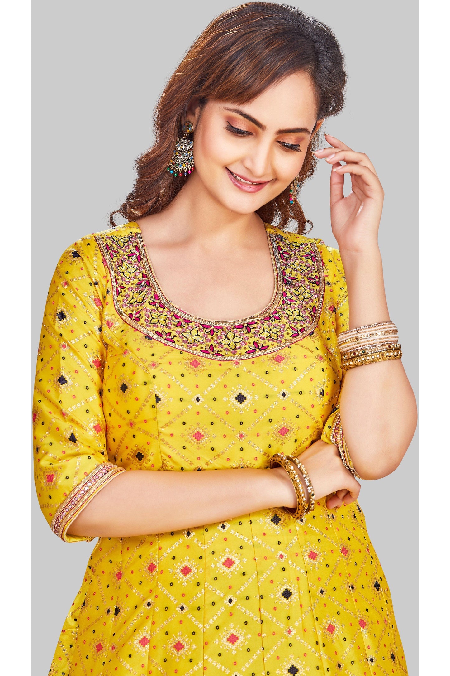 Yellow Sun Kissed Brocade Anarkali Set-AariAmi Boutique