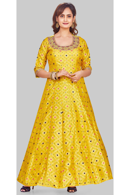 Yellow Sun Kissed Brocade Anarkali Set-AariAmi Boutique