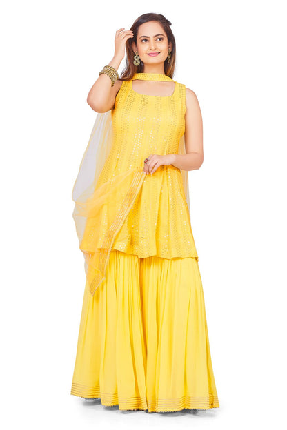 Yellow Sun Kissed Sequin Sharara Set-AariAmi Boutique