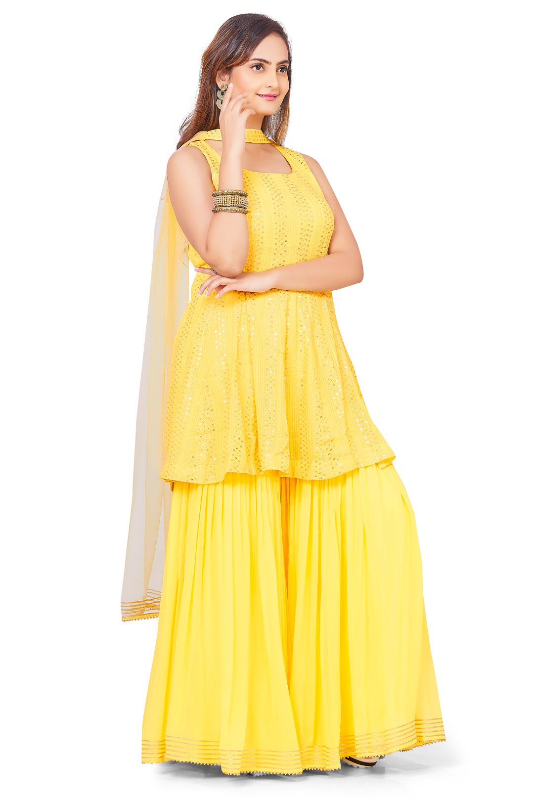 Yellow Sun Kissed Sequin Sharara Set-AariAmi Boutique