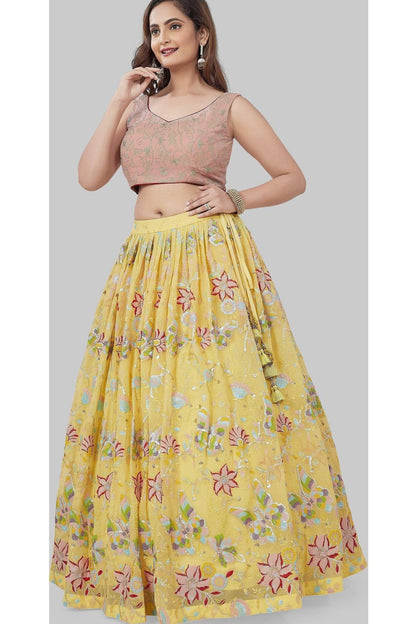 Yellow and Pink Sequin Studded Lehenga Set-AariAmi Boutique