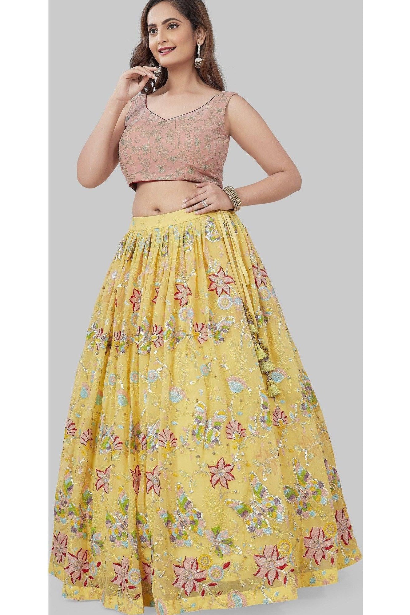 Yellow and Pink Sequin Studded Lehenga Set-AariAmi Boutique