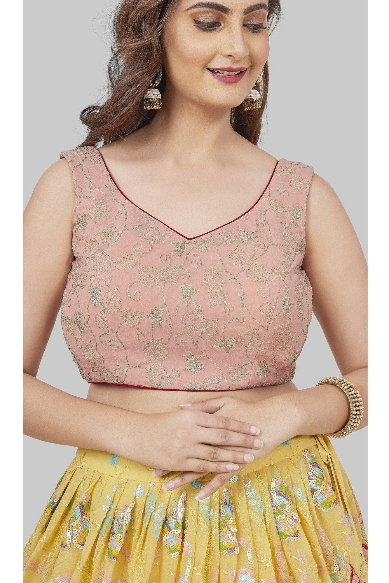 Yellow and Pink Sequin Studded Lehenga Set-AariAmi Boutique