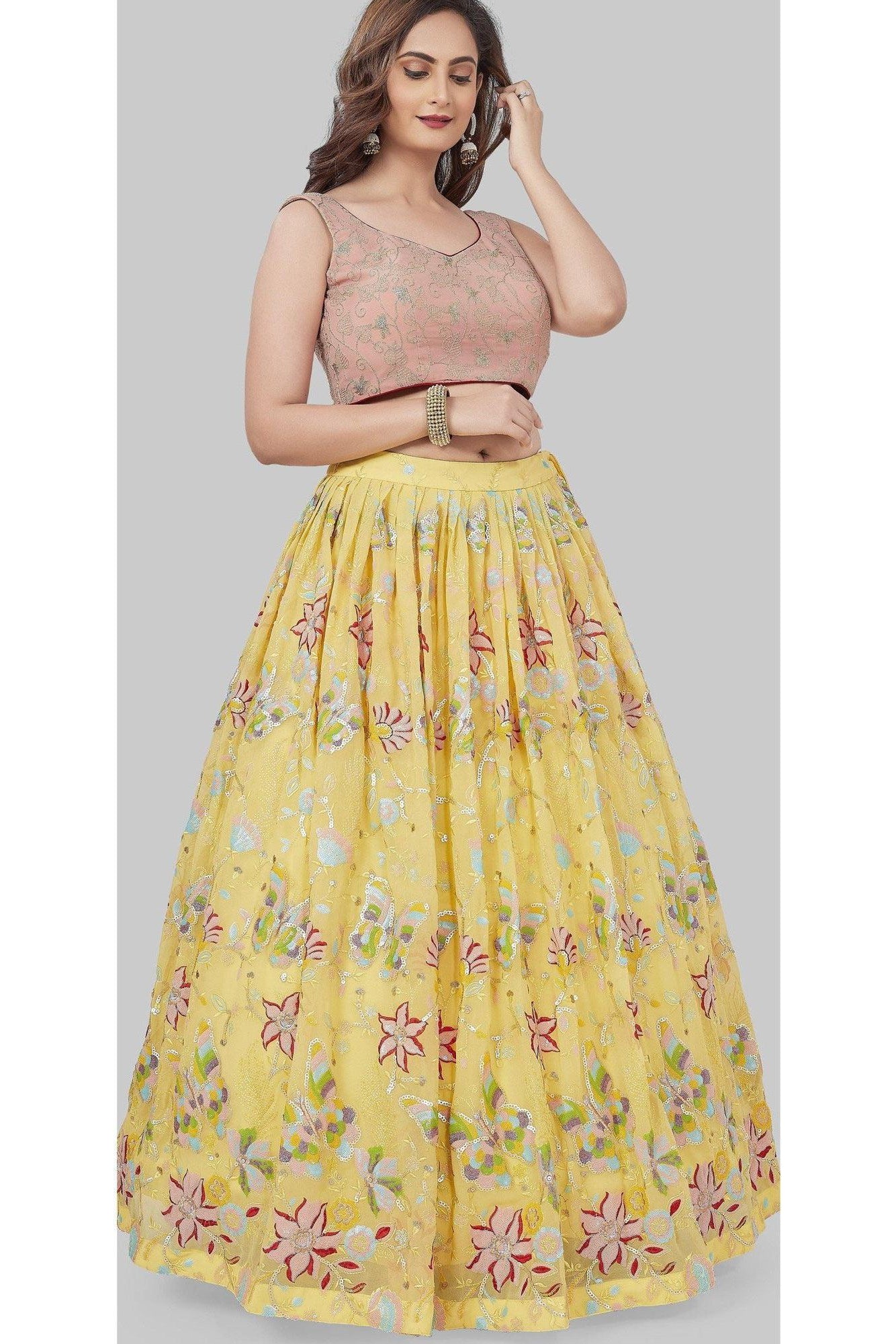 Yellow and Pink Sequin Studded Lehenga Set-AariAmi Boutique