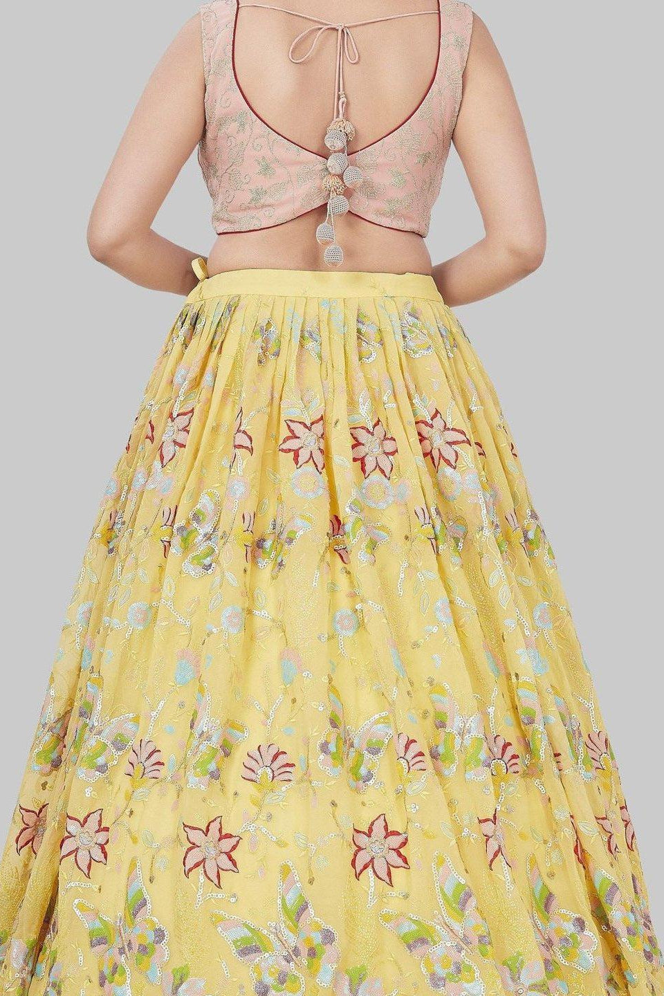 Yellow and Pink Sequin Studded Lehenga Set-AariAmi Boutique