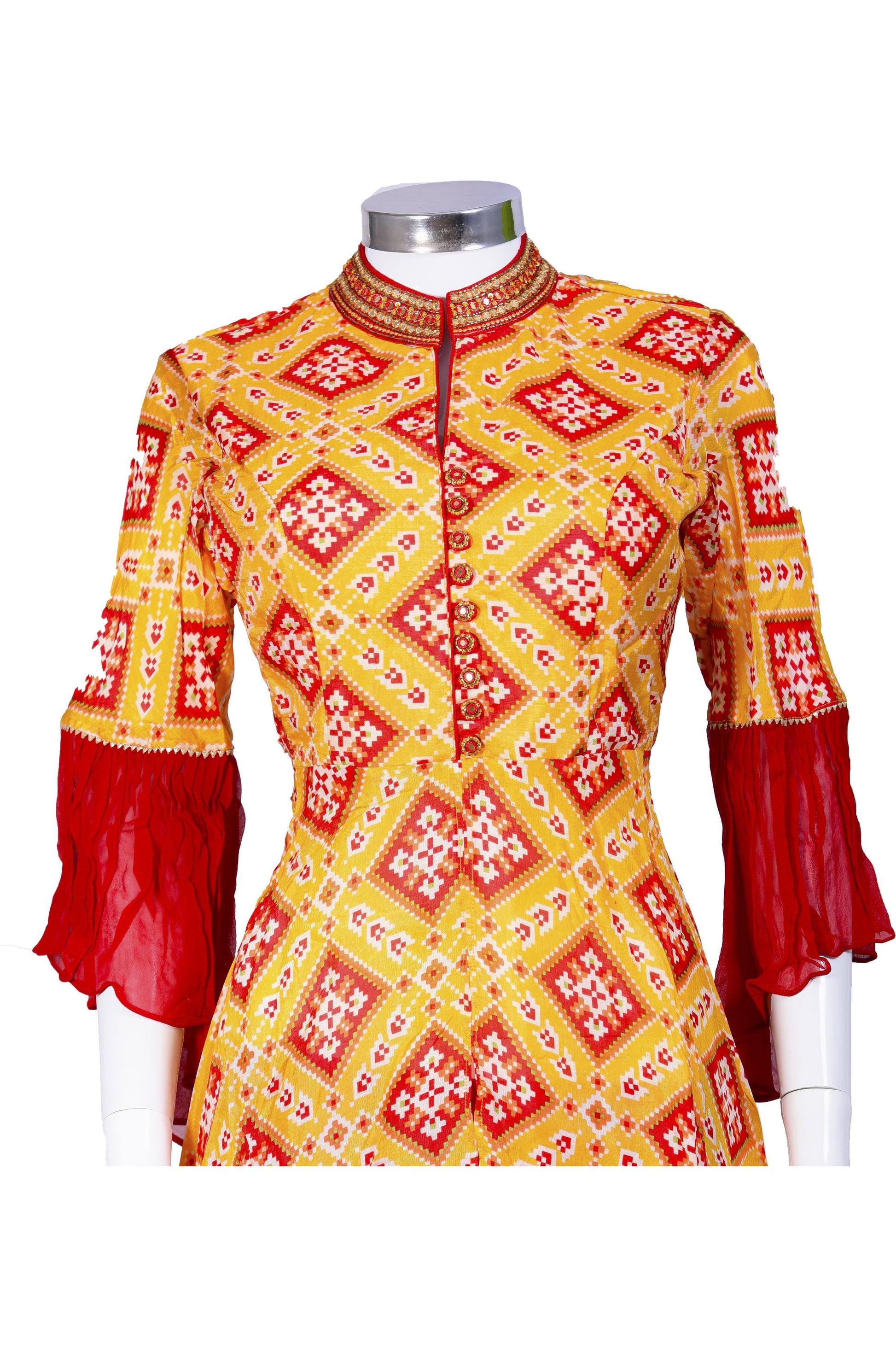 Yellow and Red Patola Print Palazzo Set-AariAmi Boutique