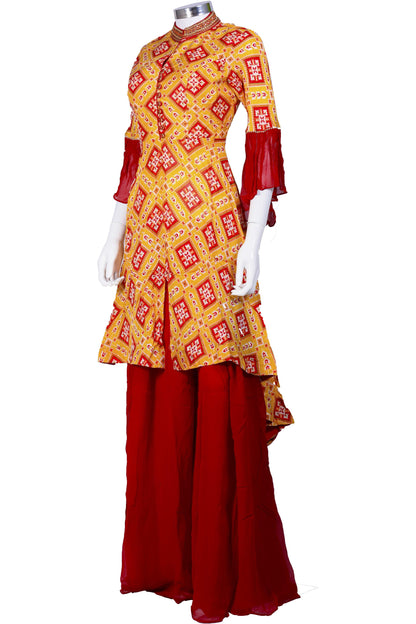 Yellow and Red Patola Print Palazzo Set-AariAmi Boutique