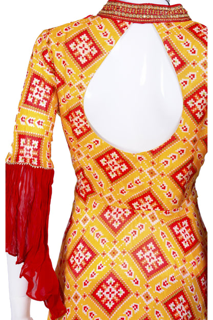 Yellow and Red Patola Print Palazzo Set-AariAmi Boutique
