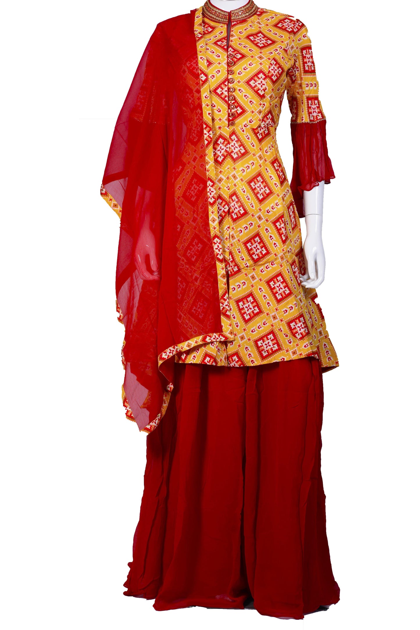 Yellow and Red Patola Print Palazzo Set-AariAmi Boutique