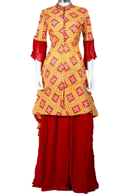 Yellow and Red Patola Print Palazzo Set-AariAmi Boutique
