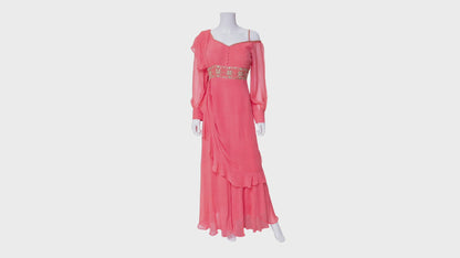 Alluring Coral Palazzo Set with attached Draped Dupatta